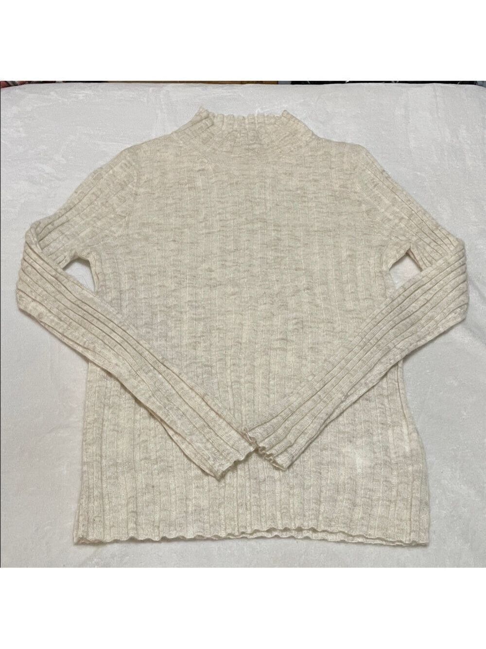 Madewell Alpaca Cream Marled Ribbed Mockneck Sweater Sz Small